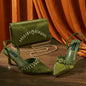2026 Italian Inspired Olive Rhinestone HAND CRAFTED UPPER Pointed Toe Women High Heels Shoes and Bag Set Elegant Party Shoes