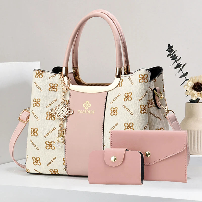 Light Luxury High-End Printed Handbags for Women, 3-Piece Ladies Bag Set, Versatile Women's Bags for Commuting and Daily Leisure